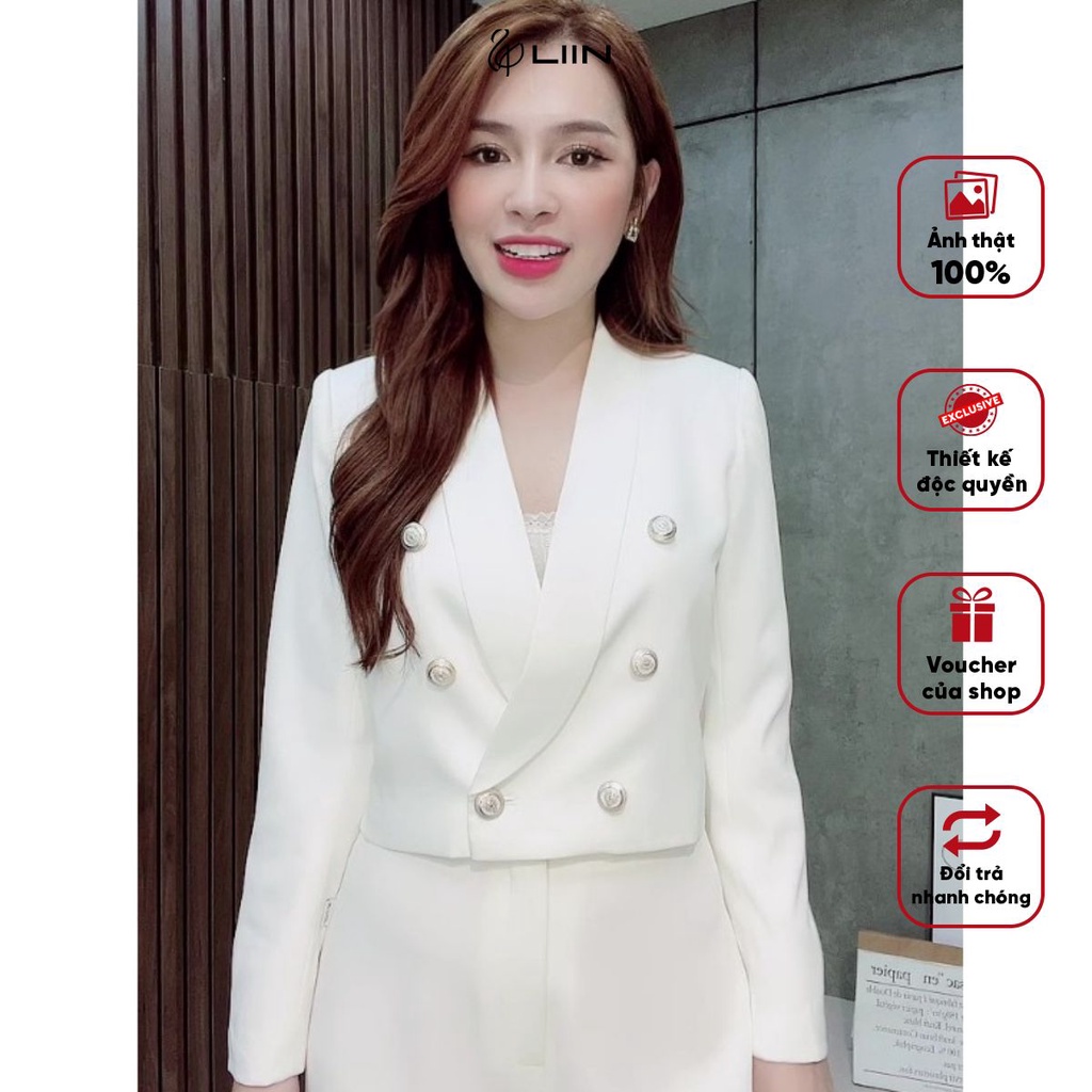 Áo Vest Trắng Nữ Liin Clothing Cổ Sam , Áo Blazer Dáng Lửng Thiết Kế Sang Trọng Thanh Lịch - VED053SWH-F23