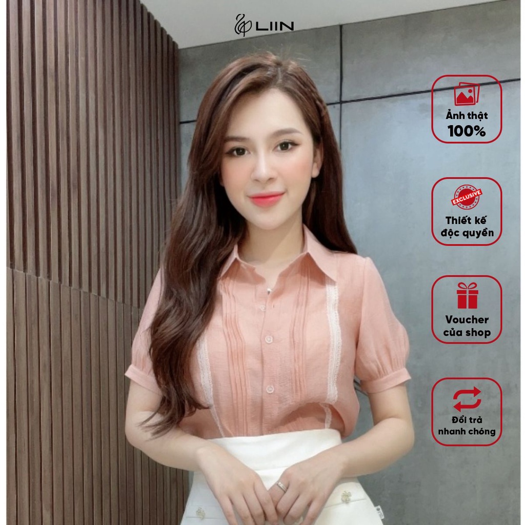 Áo Sơ Mi Cộc Hồng Phối Trắng Liin Clothing Thiết Kế Cao Cấp - SMC119SPI-S23