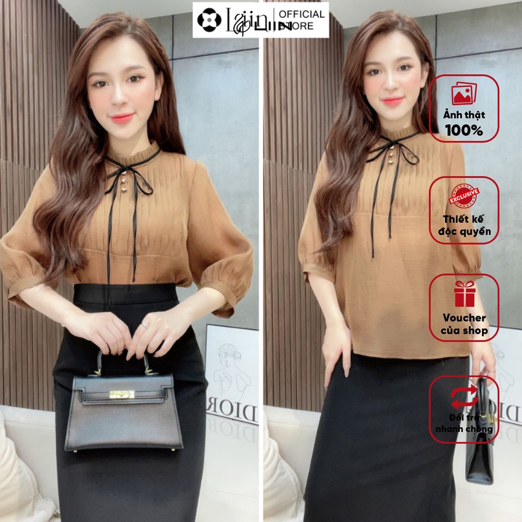 Áo kiểu nữa xếp ly chất lụa dáng suông Liin Clothing AKL246