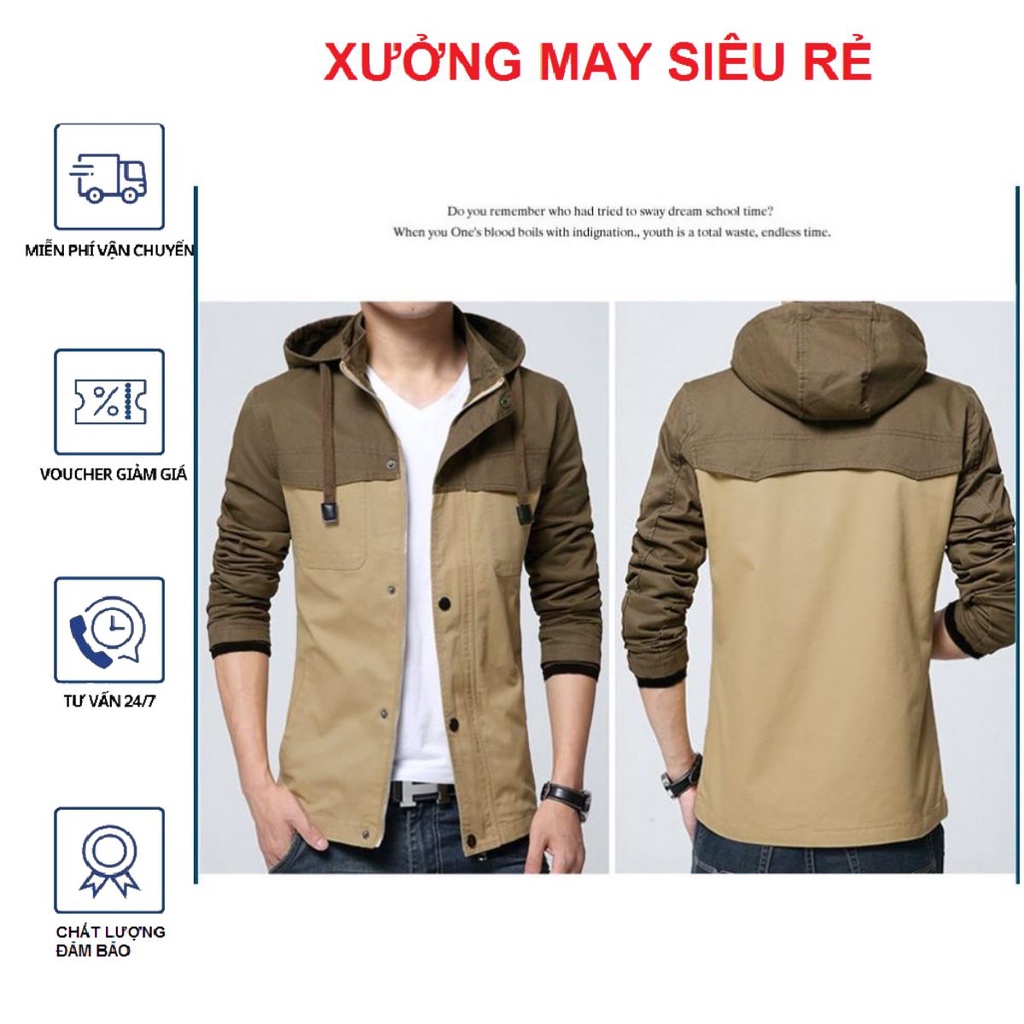 Áo khoác kaki nam rẻ phối màu trên dưới đẹp cá tính bao chất-A1009