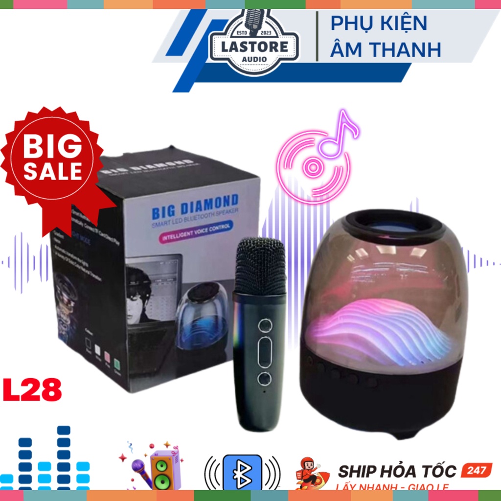 Loa Bluetooth L28 Kèm Mic Không Dây Bán Kính Tròn Có Led Siêu Đẹp / Loa Hát Karaoke Mini Chất Âm Hay Lastore Audio