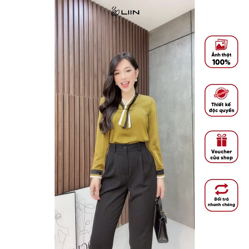 Áo sơ mi màu rêu cổ phối Liin Clothing SM3922