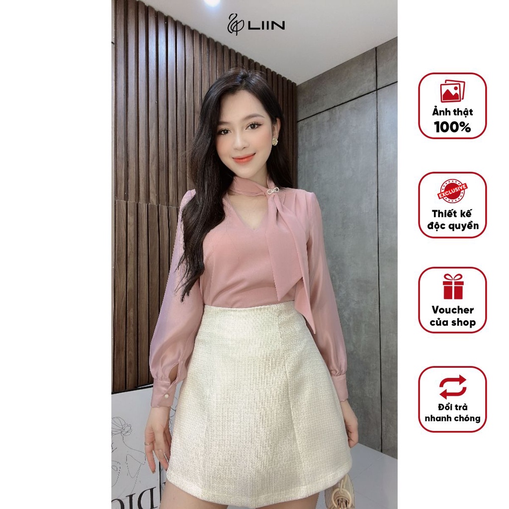 Áo đũi hồng nơ cài tay voan tiểu thư Liin Clothing A2819