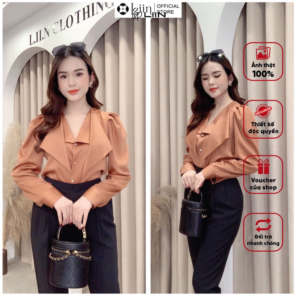 Áo Sơ Mi dài tay màu Cam Đất viền bèo kiểu dáng trẻ trung, cá tính Liin Clothing SM3820