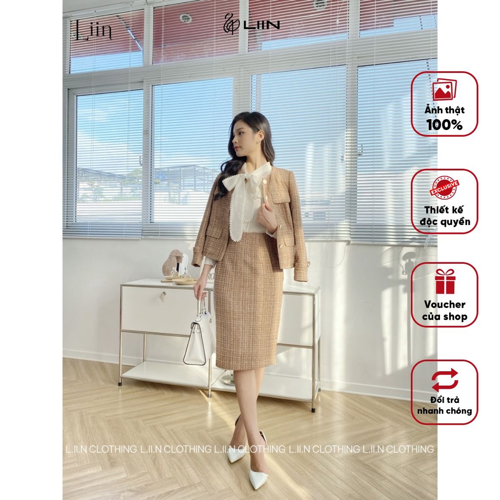 Chân váy công sở juyp tweet màu nâu dáng dài Liin Clothing J4435
