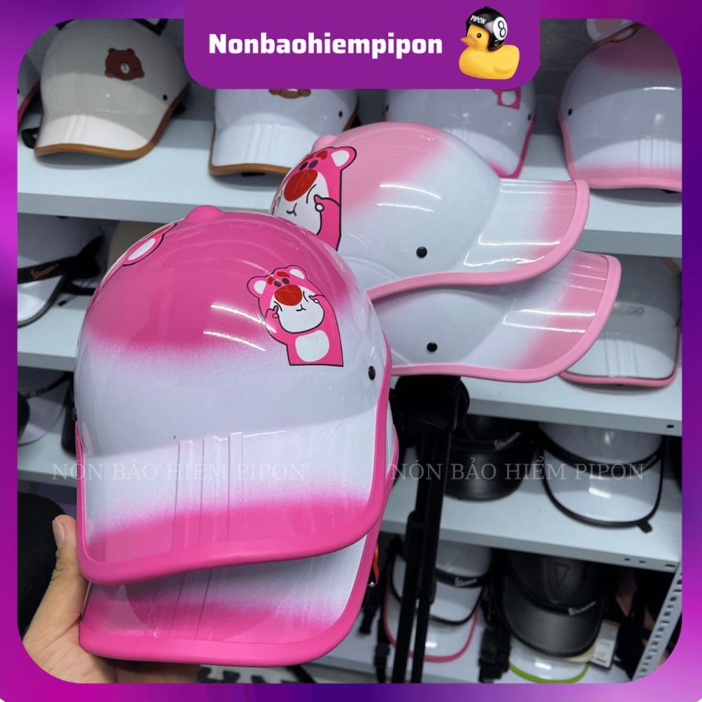 Mũ bảo hiểm lưỡi trai gấu dâu có khoét lỗ cột tóc dành cho nữ với thiết kế sơn 3 line độc đáo