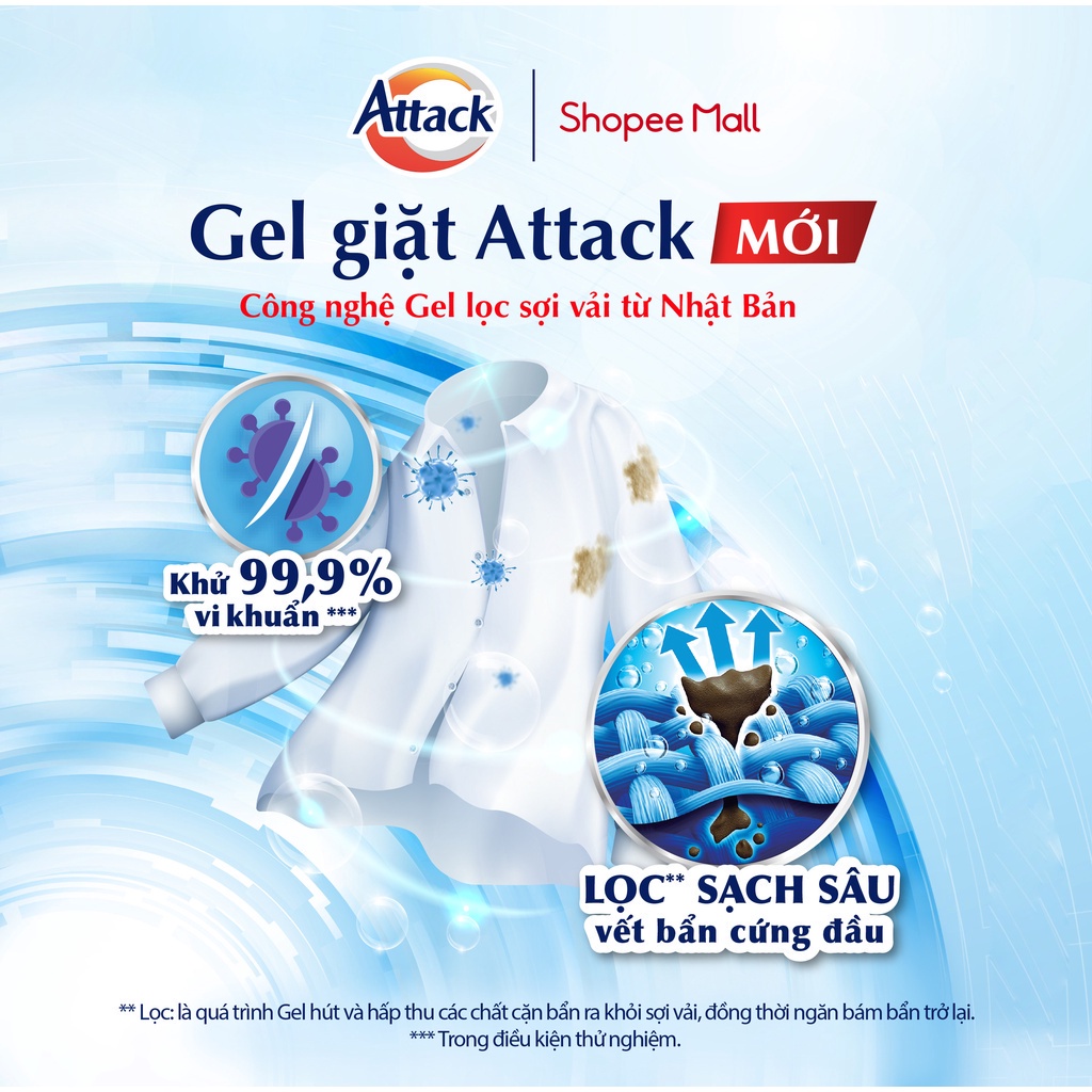 [Mua 3 tặng 1kg] Gel Giặt Attack Hương Trái Cây Tươi Mát Túi 2.5Kg