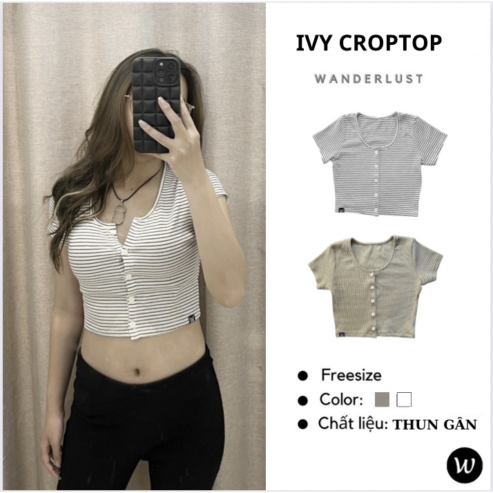 Áo croptop gài nút tay ngắn Ivy Top