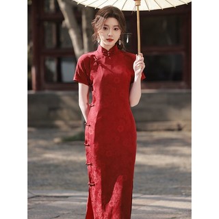 Đầm Sườn Xám Cách Tân Màu Đỏ Phong Cách Trung Hoa Cổ Điển Thời Trang Cao Cấp Cho Nữ