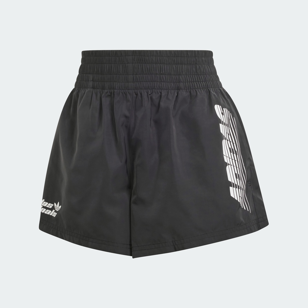 adidas Phong cách sống Quần Short Cạp Cao Họa Tiết Graphic Bên Hông Nữ Đen II5625