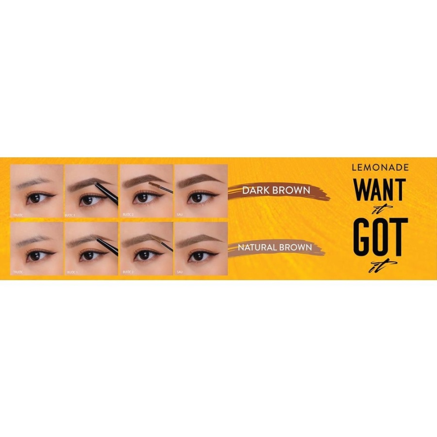 Chì Kẻ Mày 2 Đầu Lemonade Want It Got It #Natural Brown Nâu Tự Nhiên 2g+2ml