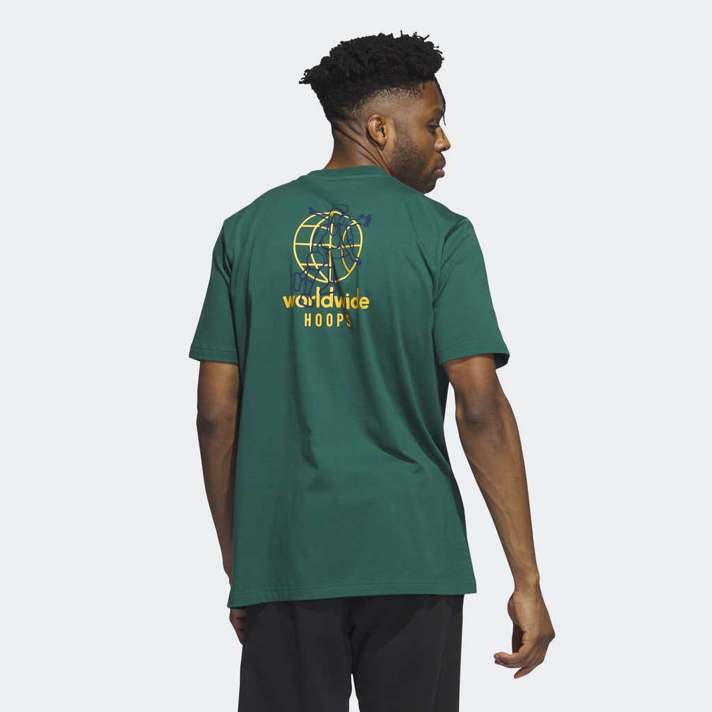 Adidas Bóng rổ Áo Thun Graphic Worldwide Hoops Nam màu xanh lá IM4615