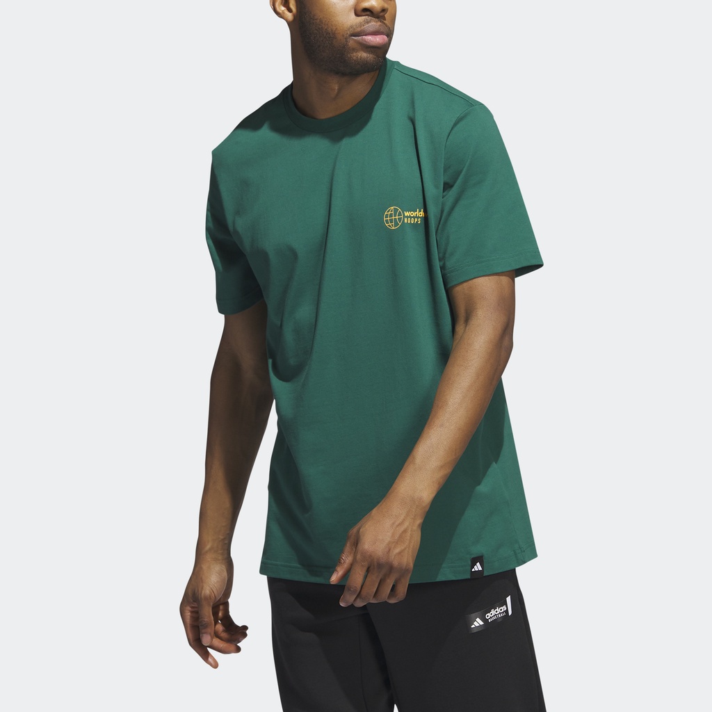 Adidas Bóng rổ Áo Thun Graphic Worldwide Hoops Nam màu xanh lá IM4615