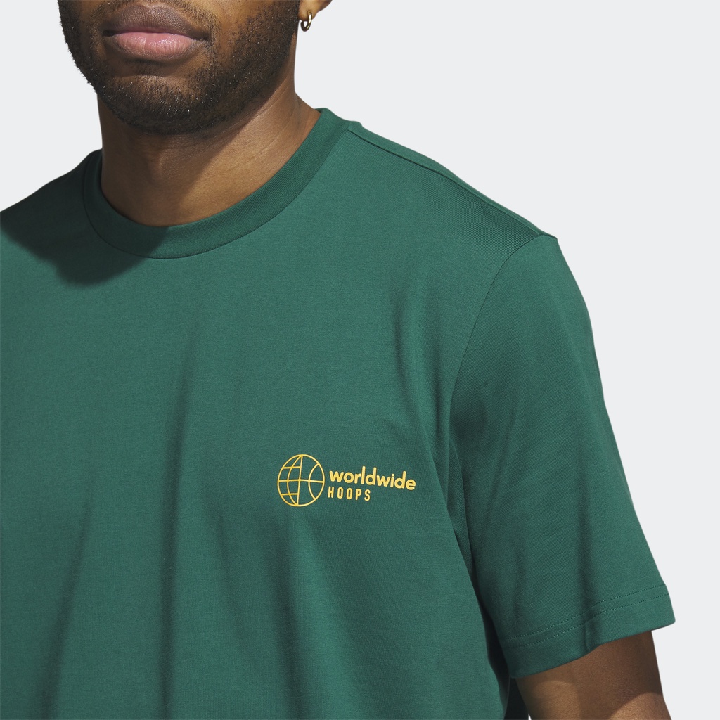 Adidas Bóng rổ Áo Thun Graphic Worldwide Hoops Nam màu xanh lá IM4615