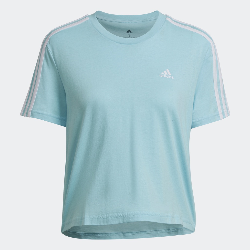 adidas Phong cách sống Áo thun suông dáng lửng 3 Sọc Essentials Nữ Màu xanh da trời HL2035