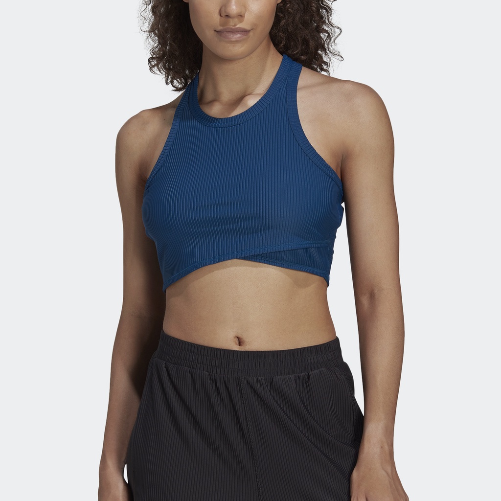 Adidas Tập luyện Áo Tank Top Thun Gân Vạt Chéo Yoga Studio Nữ Màu xanh da trời HN0644