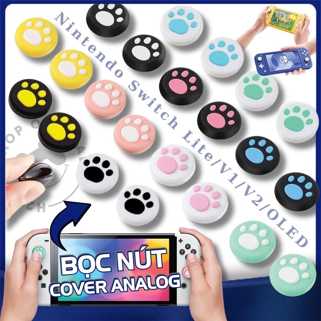 Set Núm Bọc Cần Gạt Cover Analog Silicone Mềm Hình Chân Mèo Phụ Kiện Máy Chơi Game Nintendo Switch Lite / V1 / V2 / OLED
