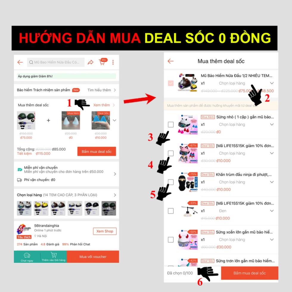 Mũ Bảo Hiểm Nửa Đầu 1/2 Tem Gấu nâu có tai có kính Siêu HOT - Nón bảo hiểm Hàng Cao Cấp