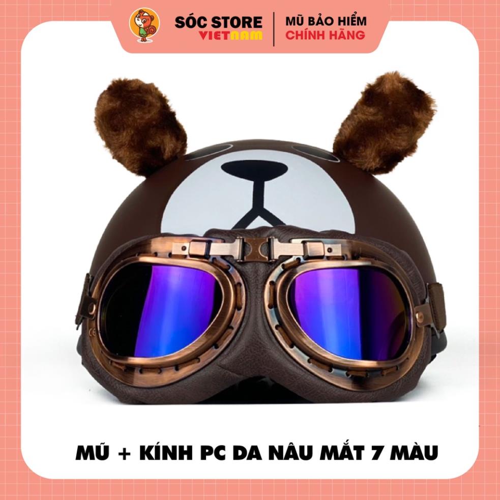 Mũ bảo hiểm nửa đầu in hình Gấu Nâu có Tai cute siêu hot chính hãng SocstoreVietnam