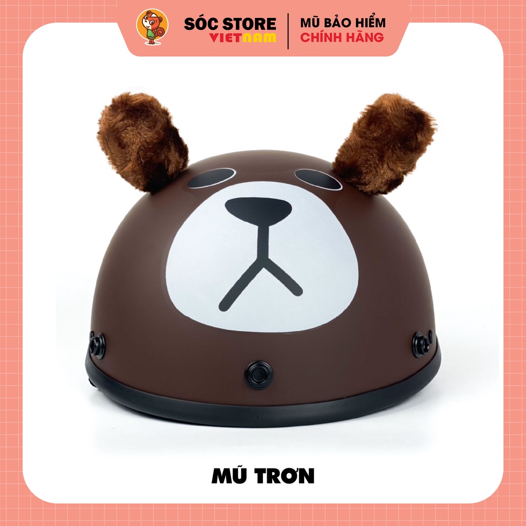 Mũ bảo hiểm nửa đầu in hình Gấu Nâu có Tai cute siêu hot chính hãng SocstoreVietnam
