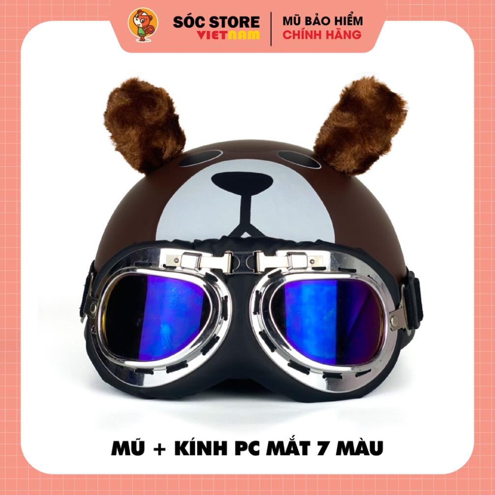 Mũ bảo hiểm nửa đầu in hình Gấu Nâu có Tai cute siêu hot chính hãng SocstoreVietnam