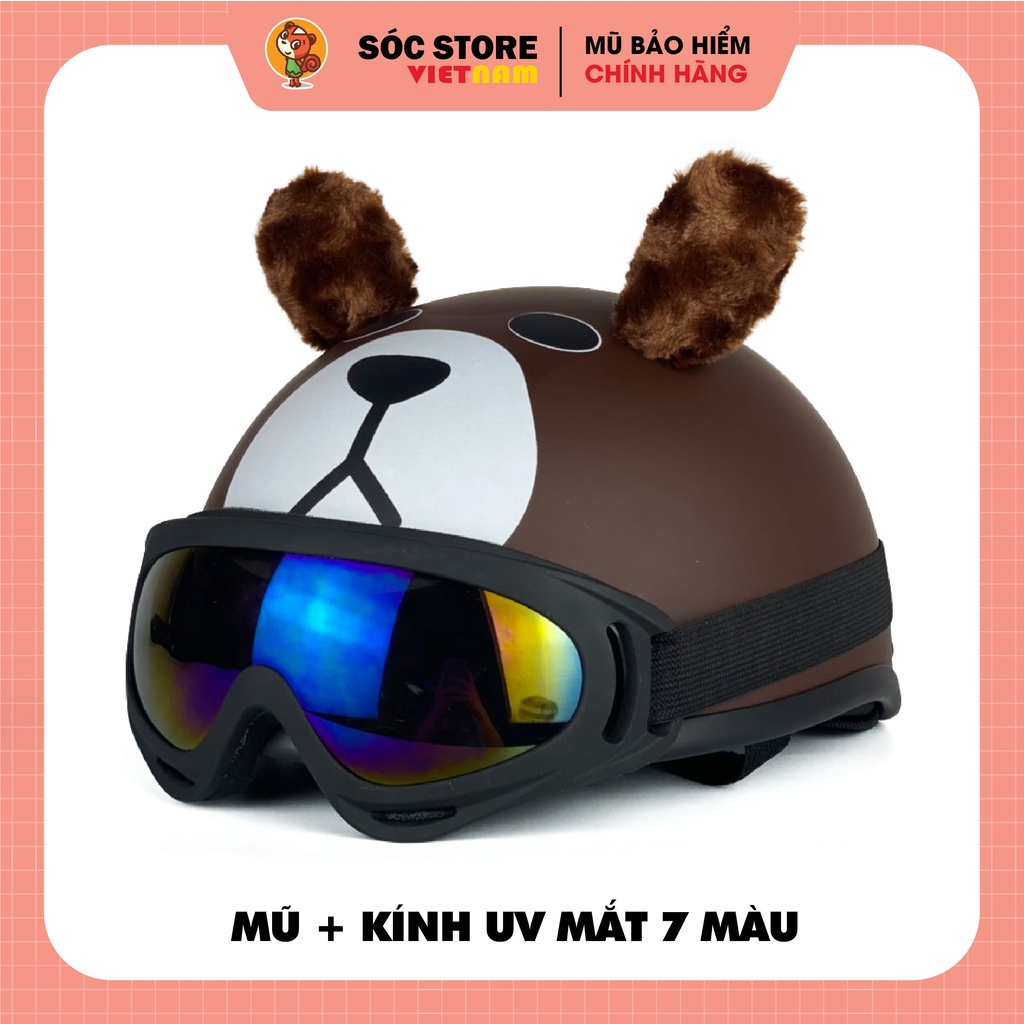 Mũ bảo hiểm nửa đầu in hình Gấu Nâu có Tai cute siêu hot chính hãng SocstoreVietnam