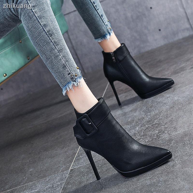 Giày Bốt Cao Gót Mũi Nhọn Đế Dày Thời Trang Thu Đông Mới 2023 Cho Nữ