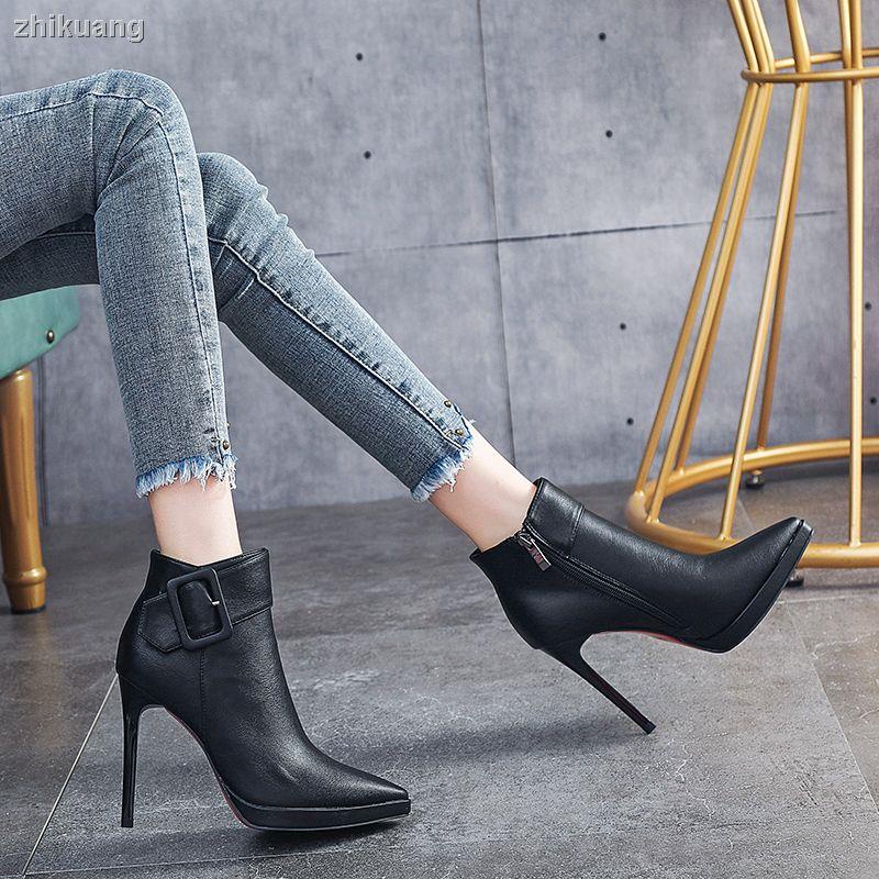 Giày Bốt Cao Gót Mũi Nhọn Đế Dày Thời Trang Thu Đông Mới 2023 Cho Nữ