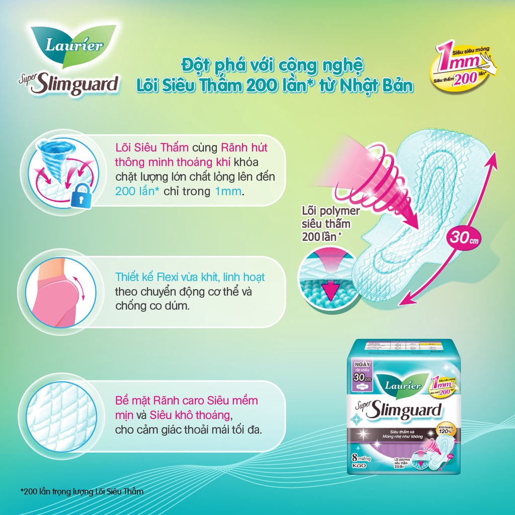 Băng Vệ Sinh Siêu Mỏng Bảo Vệ Đêm 30Cm Laurier 08 Miếng