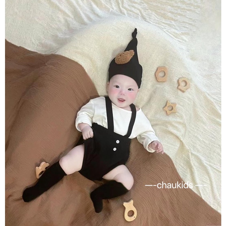 Set yếm 3 chi tiết, yếm tăm hàn mix áo thun và tất cực yêu cho bé trai, bé gái