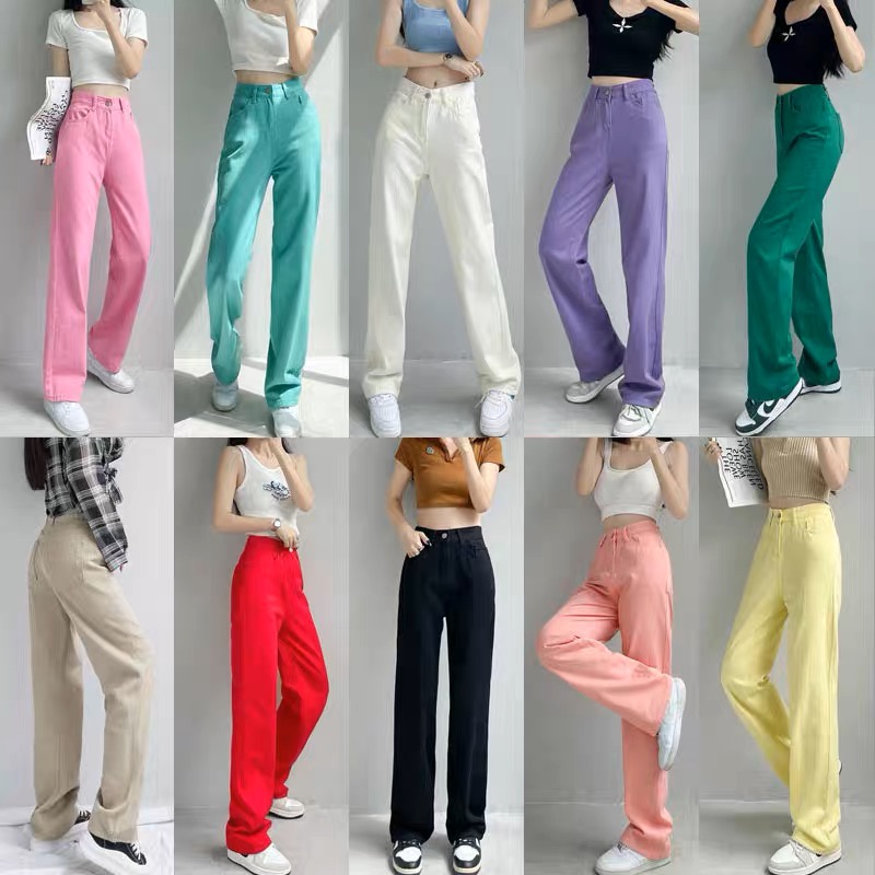 Quần Jean nữ ống rộng Ulzzang lưng cao phong cách Retro Jean xanh nhạt [Có Bigsize]- Jean Baggy