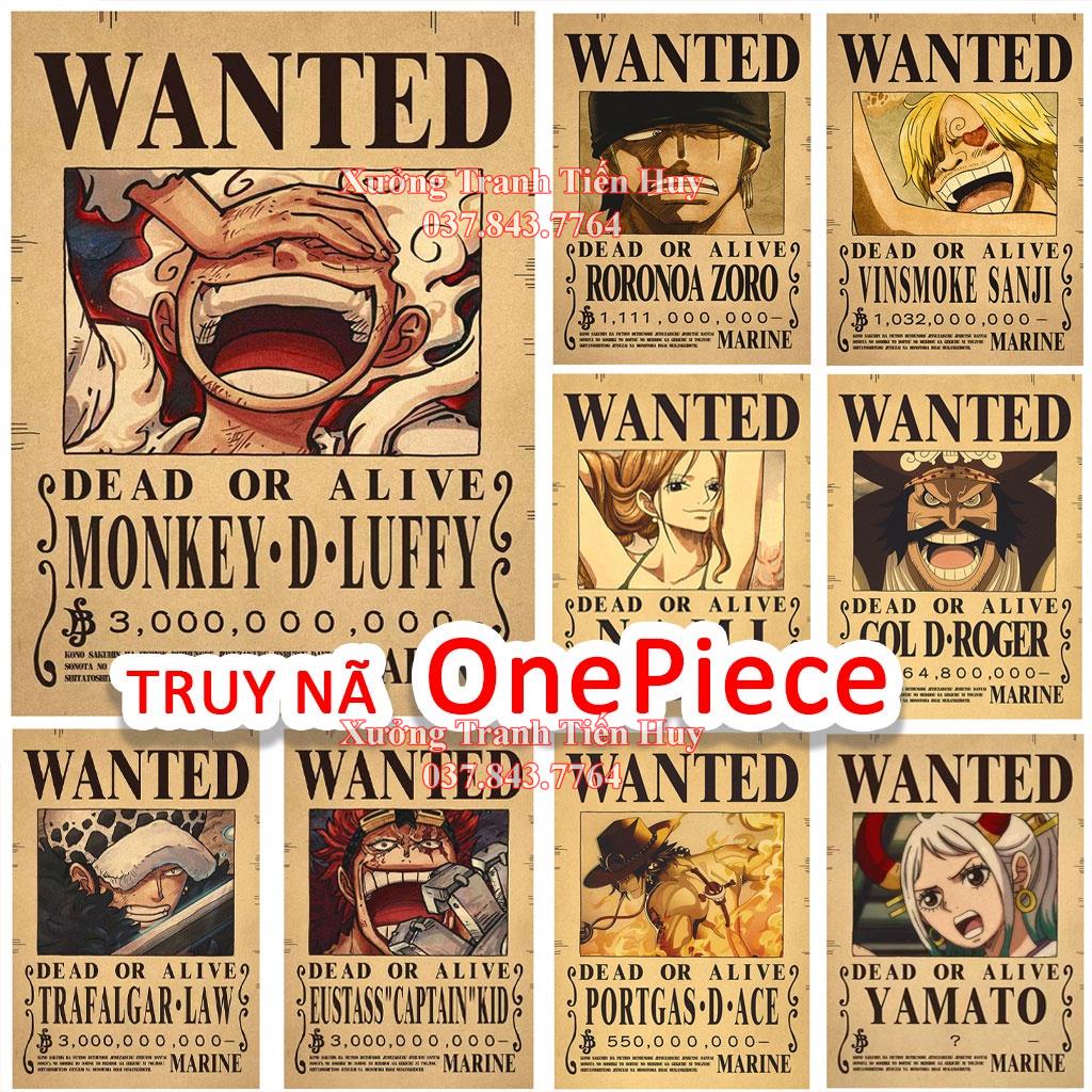 Combo Poster Truy Nã One Piece Băng Mũ Rơm kích thước 20x30cm - Tranh Nhân vật One Piece dùng trang trí nội thất
