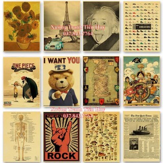 Poster Dán Tường Phong Cách retro Cổ Điển - tranh decor phòng Vintage cực đẹp có sẵn keo dán