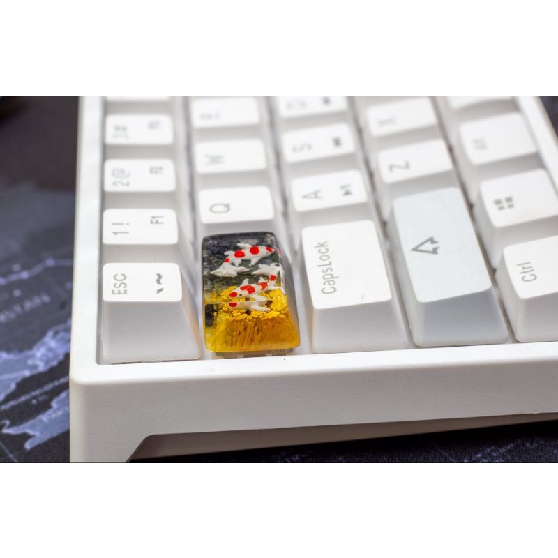 Keycap resin Tab 1.5U cá koi tone đen vàng trang trí bàn phím cơ gaming