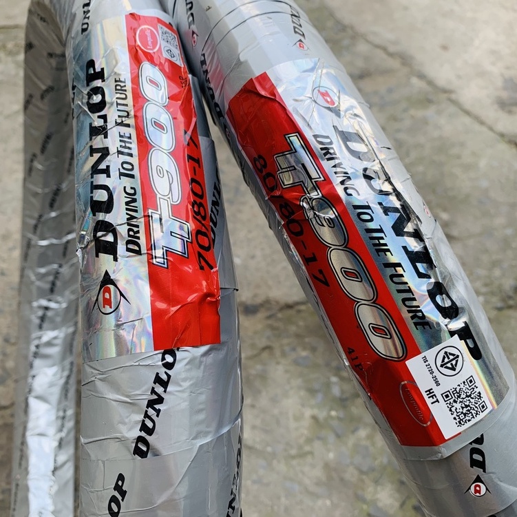 (Vỏ sử dụng ruột) Cặp vỏ Dunlop ThaiLand chữ vàng TT900 size 70/80-17 T/T và 80/80-17 T/T - Vỏ sử dụ