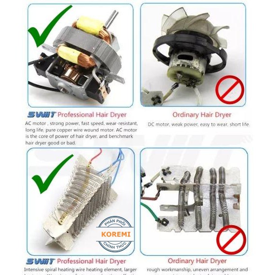 Máy Sấy Tóc Công Suất Thực KOREMI 1800W NA-6688, AONIKASI-8868 2300W, Chuyên Nghiệp Cho Salon, BH 1 Đổi 1 trong 12 Tháng