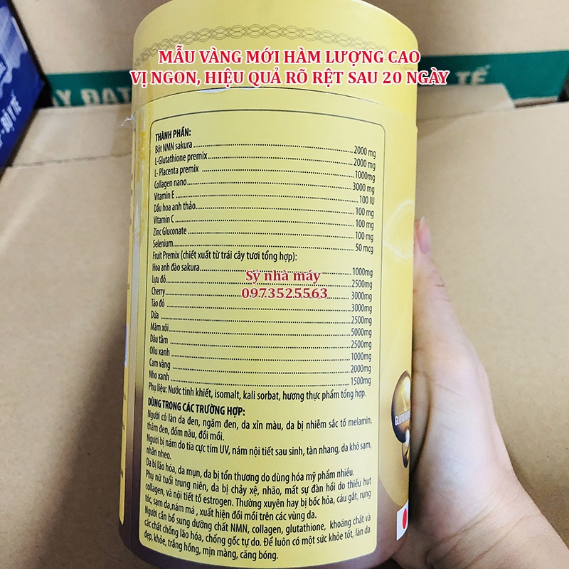 Nước uống trắng da GLUTATHION Retinol Collagen Nano Sakura giúp trắng, căng da da bật tông mờ nám hộp 20 gói