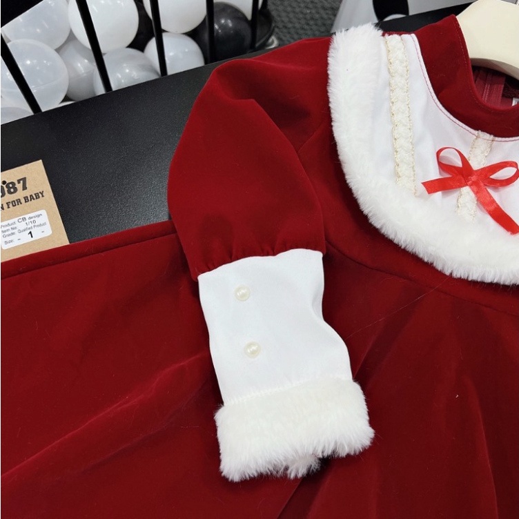 Váy nhung lông thỏ kèm bờm hươu xinh xắn cho bé gái size đại 10-38kg Váy đầm bé gái thu đông chơi Noel, Tết Concungcuame