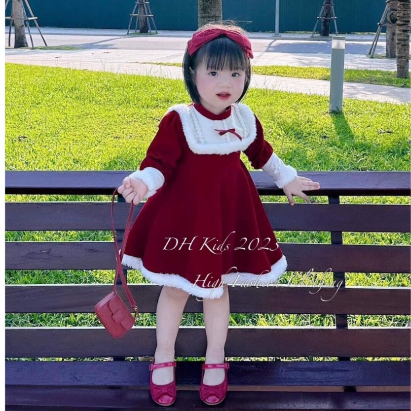 Váy nhung lông thỏ kèm bờm hươu xinh xắn cho bé gái size đại 10-38kg Váy đầm bé gái thu đông chơi Noel, Tết Concungcuame
