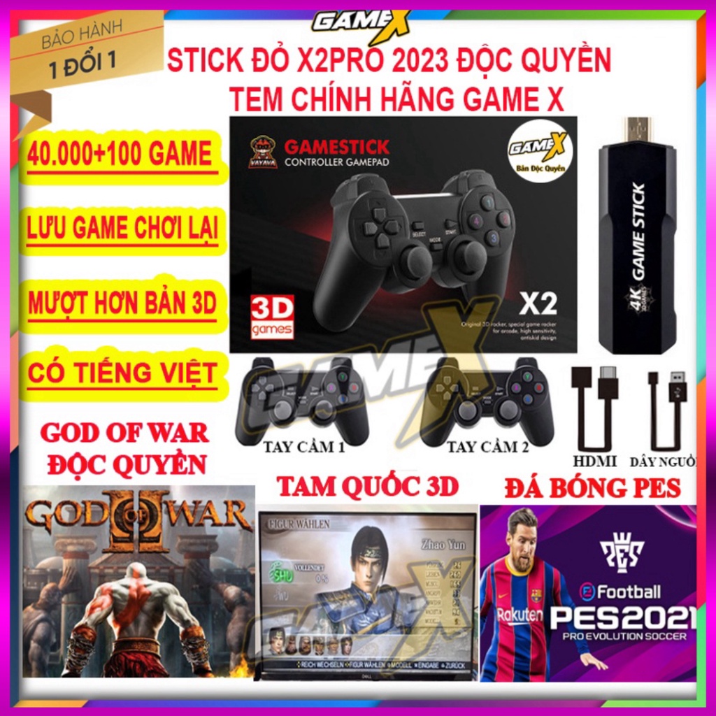 [Chính Hãng] Game Stick 4k Đỏ X2Pro Mới, 41000+ game psp, ps1, 3d,... máy chơi game cầm tay 4 nút giá rẻ