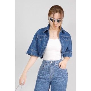 Áo Denim Nữ Crop Bolero Jacket Màu Xanh Đậm. Women's Denim Crop Bolero Jacket Dark Blue - 223WD1017F5950