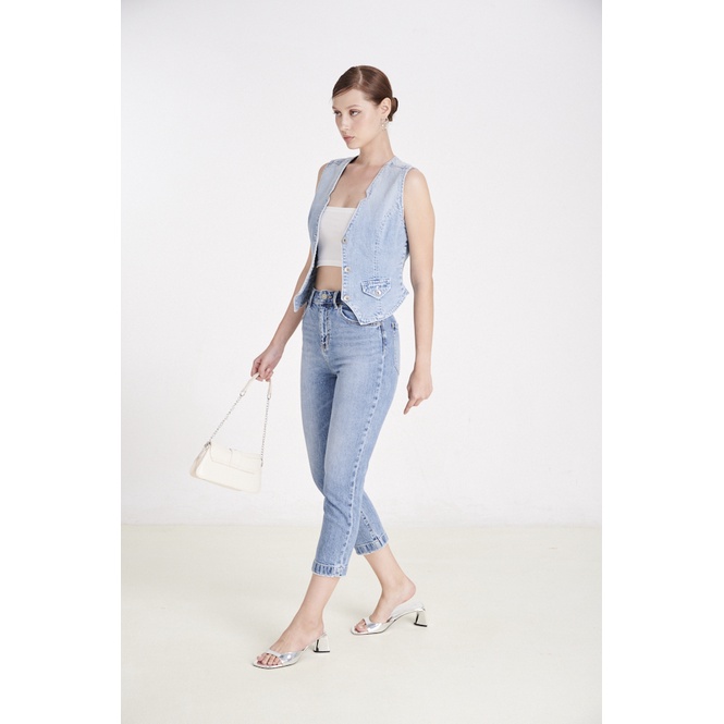 Quần Jeans Lửng Dáng Mom. Light Blue Mom Baggy Jeans - 123WD2097B1930