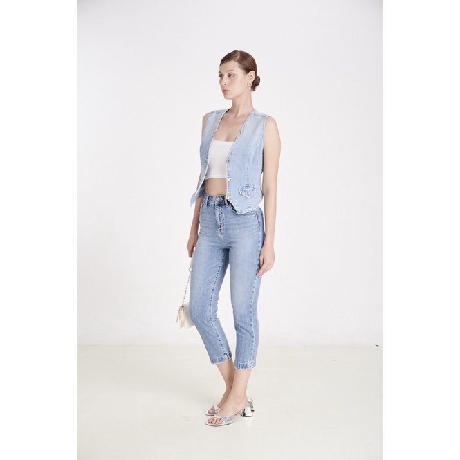 Quần Jeans Lửng Dáng Mom. Light Blue Mom Baggy Jeans - 123WD2097B1930