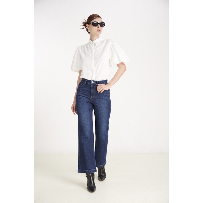 Quần Jeans Nữ Màu Xanh Đậm Dáng Wideleg. Wideleg Dark Blue Women's Jeans - 123WD2085B1990
