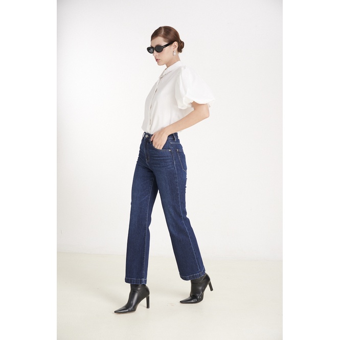 Quần Jeans Nữ Màu Xanh Đậm Dáng Wideleg. Wideleg Dark Blue Women's Jeans - 123WD2085B1990