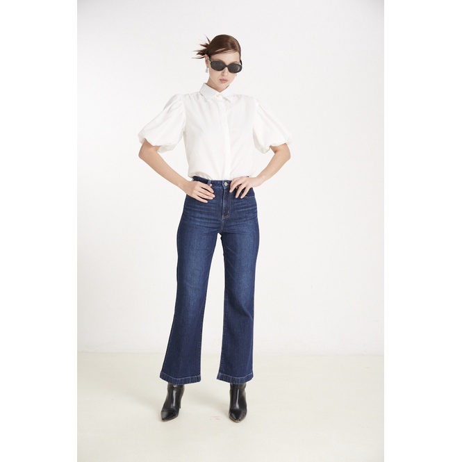 Quần Jeans Nữ Màu Xanh Đậm Dáng Wideleg. Wideleg Dark Blue Women's Jeans - 123WD2085B1990
