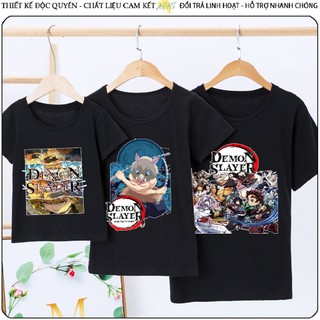 ÁO THUN UNISEX Kimetsu No Yaiba Demon Slayer PHÔNG ĐEN TAY NGẮN NAM NỮ TRẺ EM TRAI GÁI AOMIVN
