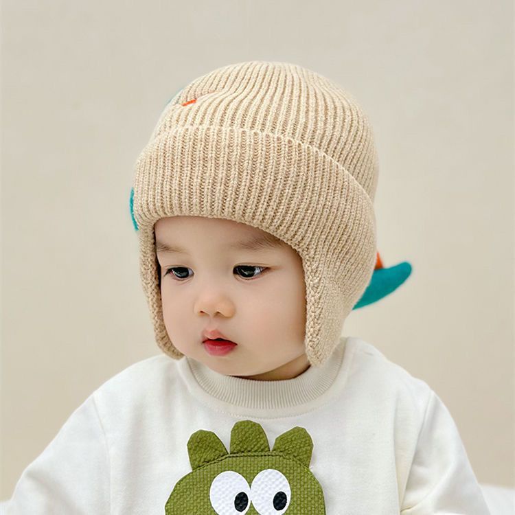 Mũ Len Dệt Kim Chống Gió Giữ Ấm Tai Họa Tiết Khủng Long Hoạt Hình Cho Bé Trai