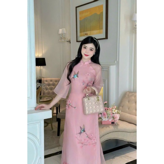 Áo dài nữ 💝FREESHIP💝 Áo dài cách tân màu Hồng đính kết