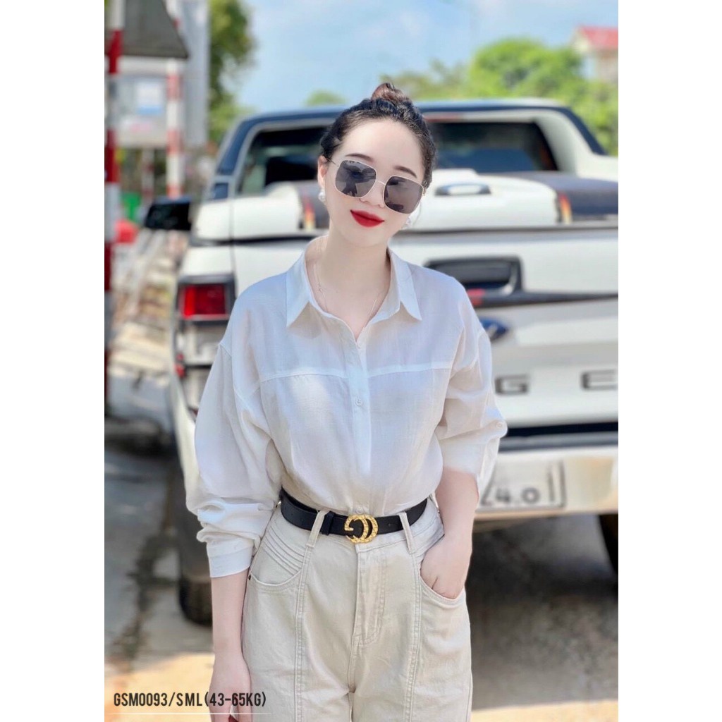 Áo sơ mi nữ ANZI dài tay form rộng màu trắng và xanh GSM0093
